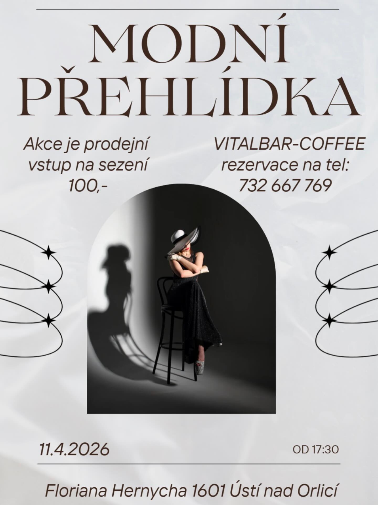 Plakát Módní přehlídka 11.4.2026 — Vitalbar-Coffee